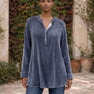 CP shades deep blue velvet relaxed fit blouse